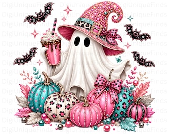 Fantasma Glamouroso PNG, Fantasma Estilo Preppy PNG, Fantasma Feminino PNG, Desenhos de Halloween, Chique PNG, Estampa de Leopardo PNG, Gráfico de Fantasma, Gráfico Assustador