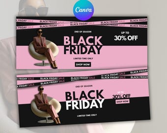 Black Friday Website Banner Canva Template DIY Website Banner Templates, Sale Banner Boutique Website Template, Canva Banners Sales Template