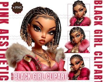 Schwarze Frau Mädchen Clipart Mode schwarze Frau Clipart Melanin Mädchen Clipart, schwarzes Mädchen Magie Sublimation Png, kommerzielle Nutzung Clipart Bundle