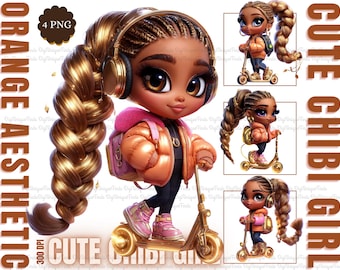 Autumn Chibi Clipart Afro Girl Png Black Girl Clipart Bundle Cute Chibi Clip art Bundle Cozy Fall Autumn Clipart Kawaii Chibi Girl