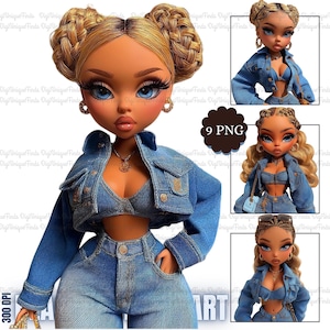 Black Girl Clipart Bundle Denim Girl Clipart Fashionable Girl Graphics Afro-fashion Girl Clipart Black Girl Graphic Clipart Afro Woman