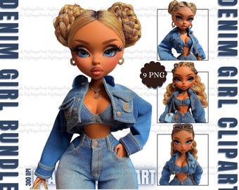 Black Girl Clipart Bundle Denim Girl Clipart Fashionable Girl Graphics Afro-fashion Girl Clipart Black Girl Graphic Clipart Afro Woman