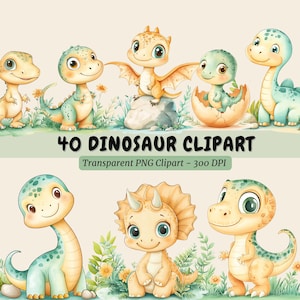 Watercolor Dinosaur Clipart Bundle Cute Dino Clipart Baby Dinosaur Clipart PNG Baby Dinosaurs Watercolor Clipart Dino Birthday Party Decor