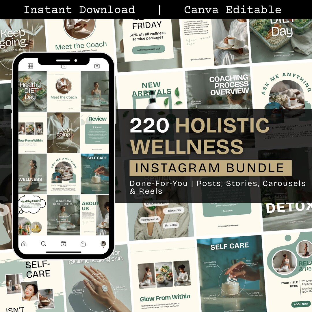 Holistic Wellness Instagram Template Bundle, Editable Instagram Canva ...