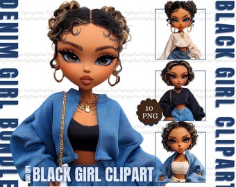 Black Girl Clipart Bundle: Fashionable Afrogirl Graphics (PNG Digital Download)