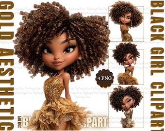 Afro schwarze Mädchen Clip Art Mode schwarze Frau Clipart Melanin Mädchen Clipart, schwarze Mädchen Magie Sublimation Png, kommerzielle Nutzung Clipart Bundle
