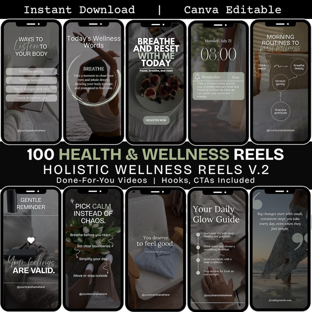 Wellness Instagram Reels Templates, Holistic Coach Reels Canva ...