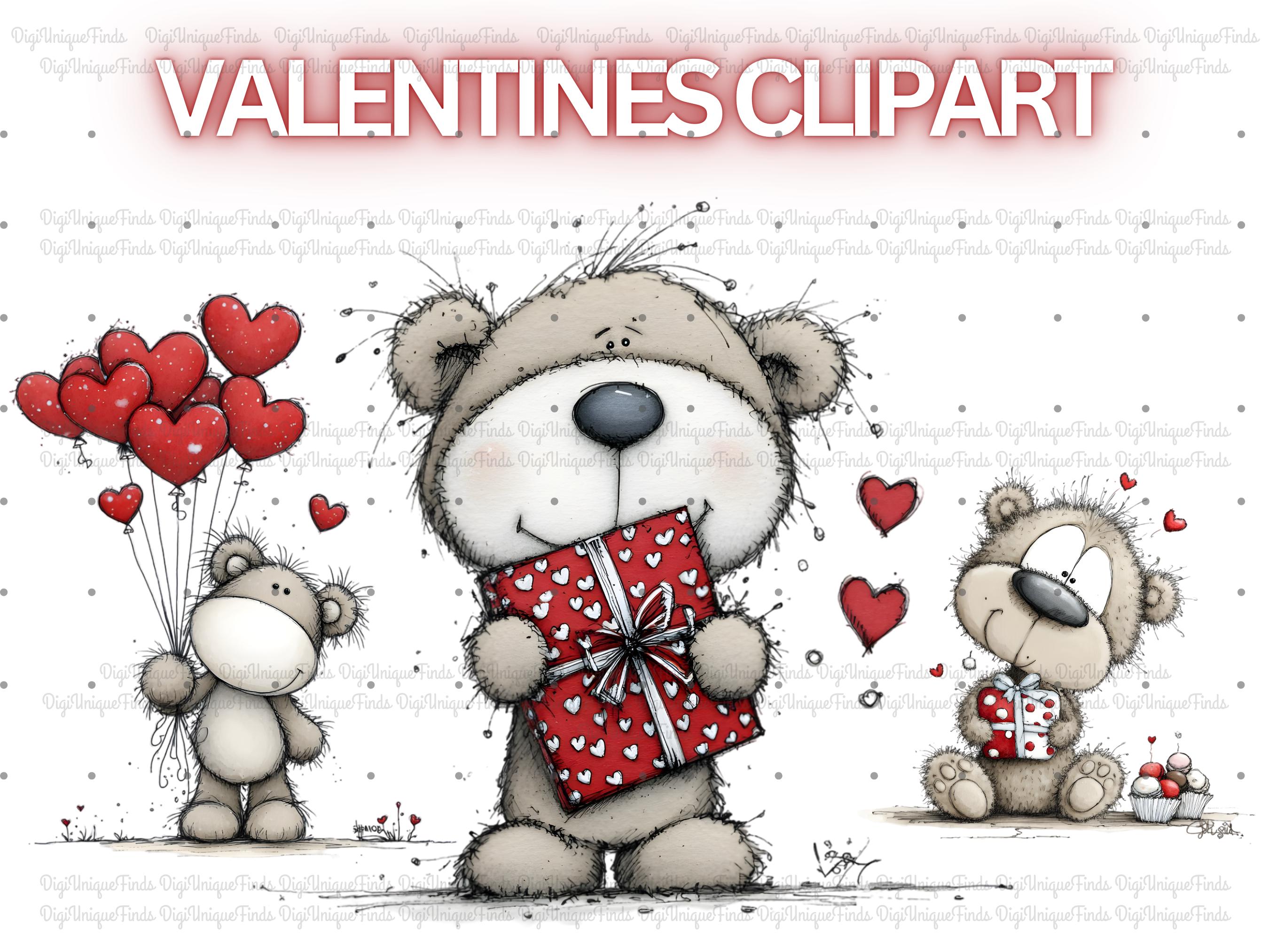 Valentine Teddy Bear Clipart Bundle, Valentines Day Clipart Bundle ...