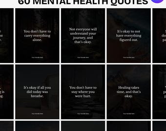 Mental Health Quotes Template, Mental Health Canva Templates, Stress Management, Trauma Healing Content for Wellness Coaches Therapist