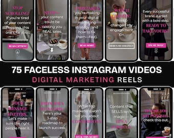 Faceless Instagram Reels Videos with Captions, Done-For-You Instagram Reels Digital Marketing Video Editable Reels Canva Template, DFY Reels