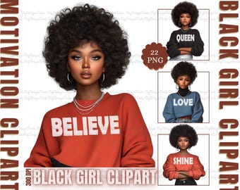 Pacote de clipart de garotas afro-fashion: gráficos de garotas negras, estilo jeans (download digital)