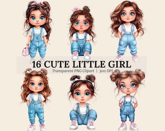 Clipart fille originale petite fille Clipart aquarelle Clipart lunatique mignon Clipart aquarelle imprimable 300 DPI PNG, jolie fille lunatique