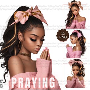 Black Girl Praying Clipart PNG, Woman of faith, Praying Black Woman Png, Afro Girl Png Bundle, Afro-Fashion Girl Clipart