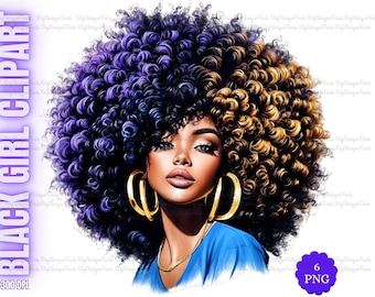 Black Girl clipart bundel png, zwarte vrouw afro png clipart afro vrouwen sublimatie melanine koningin zwarte meid magie digitale download afro krullend