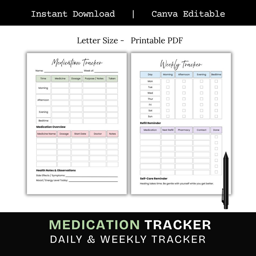 Daily Medication Tracker Printable, Medication Log, Medication Lists ...
