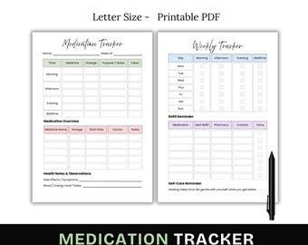 Daily Medication Tracker Printable, Medication Log, Medication Lists, Editable Medication Template, Medications Tracker, Letter Size (PDF)
