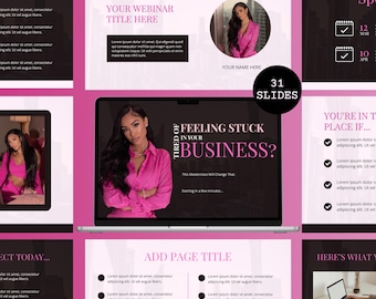 Canva Slide Deck Template for Coaches Webinar Presentation Template Online Course Creation Slide Deck, Business Coach Slide Deck Pink Brand