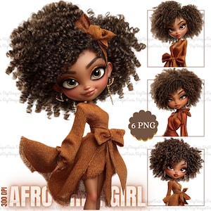 Black Girl Fall Clipart Chibi Afro Girl Clipart Bundle Fashionable Girl Graphics, Fall Coquette Png Clip Art Bundle for POD Designers