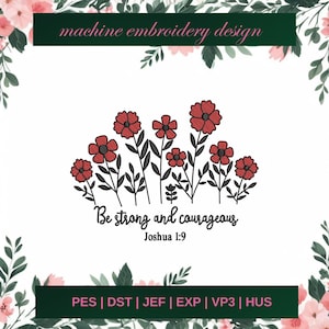 be strong embroidery designs, courageous machine embroidery designs, christian embroidery design, bible verse embroidery pattern, 3 SIZE