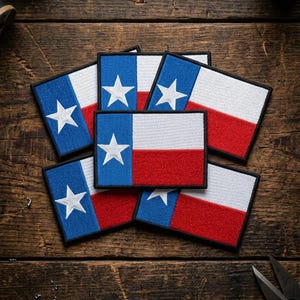 Texas State Flag Embroidered Patch Set, Lone Star Red White Blue Iron On Badges, Lone Star State Embroidery for Biker Vest Jacket