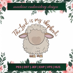 The lord is my shepherd embroidery designs, christian machine embroidery designs, jesus embroidery design, sheep embroidery pattern, 3 SIZE
