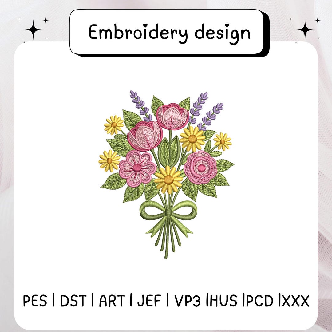 Spring Flower Bouquet Embroidery Design, Floral Bouquet Machine ...