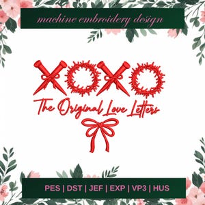 Diseños de bordado de cartas de amor originales XOXO, diseños de bordado a máquina cristianos, diseño de bordado cristiano de San Valentín, archivo de Jesús