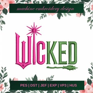 witch Embroidery Designs , wicked Machine Embroidery Files , pink green witch embroidery pattern, Instant Download wicked embroidery file
