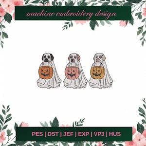 Dog Halloween Embroidery Designs, Cute Pet Costume Machine Embroidery Pattern, 3 SIZE - Instant Downloads, dog halloween embroidery file