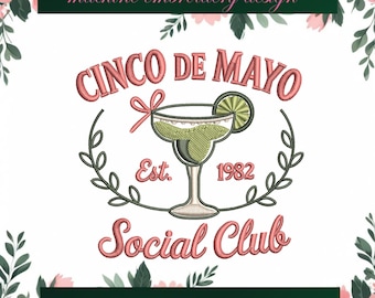 Broderimönster för Cinco de Mayo, maskinbroderimönster för Social Club, broderimönster för margarita, broderimönster för drinkälskare, semester