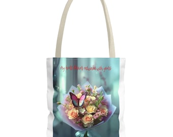 Floral Butterfly Canvas Tote Bag: Eco-Friendly Polyester Shopping Bag