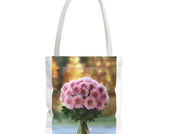 Floral Tote Bag: Pink Chrysanthemum Bouquet, Everyday Reusable Shopping Bag