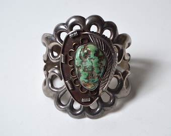vintage sand cast NAVAJO BRACELET old pawn turquoise silver