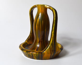 vintage AWAJI Sanpei handled vase Japanese pottery