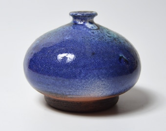 vintage FRENCH art pottery blue green weed vase