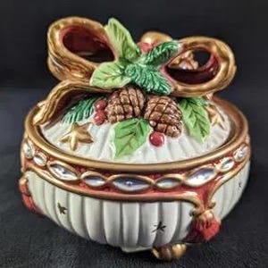 Vintage Fitz and Floyd Christmas Classics Florentine Candy Dish
