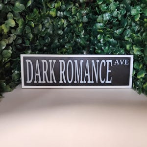 Dark Romance Ave street sign for bookshelf decoration | Gothic bookshelf design
