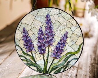 lavender glass flowers stained glass suncatcher for window purple decor gift for mom