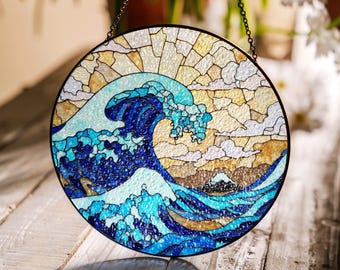 海の波 #2：ステンドグラス風の窓掛け - Etsy 日本