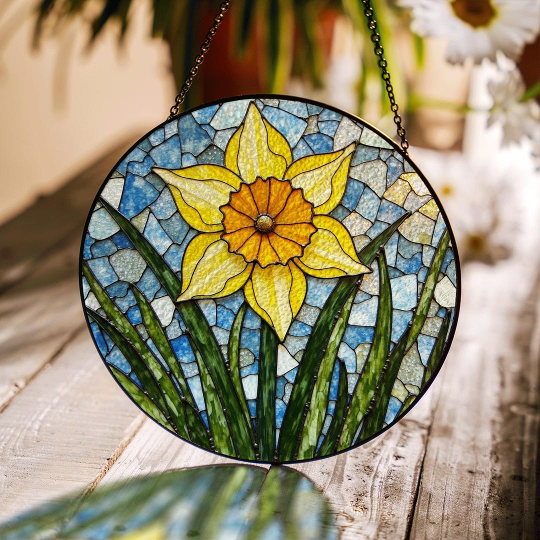 Daffodil Stained Glass Suncatcher Window Hanging Spring Gift for Mom ...