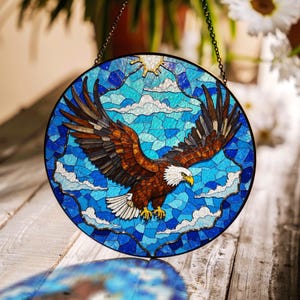 Bald Eagle Soaring Stained Glass Suncatcher Window Hanging Gift for Dad or Nature Lover