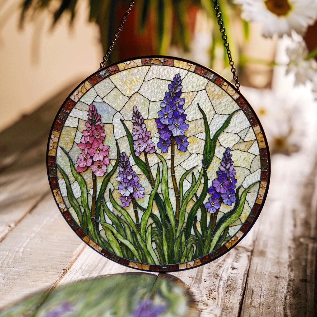 Stained Glass Lupine Suncatcher Window Decor Gift for Garden Lovers
