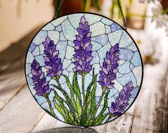 Lavender Stained Glass Suncatcher Handcrafted Sun Catcher for Garden Gift for Her