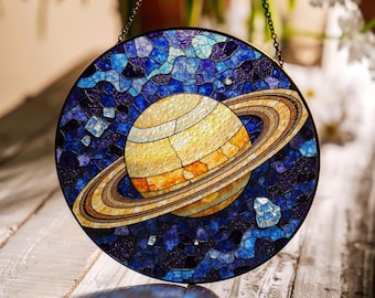Vetrata di Saturno, acchiappasole a forma di galassia, decorazione spaziale, regalo per gli amanti dell'astronomia.
