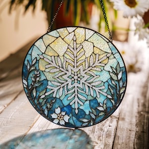 Snowflake stained glass suncatcher winter decor gift for Christmas