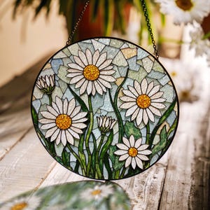 Daisy Stained Glass Suncatcher Window Hanging Gift for Mom Birthday Present