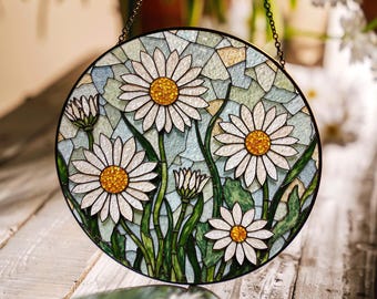 Daisy Stained Glass Suncatcher Window Hanging Gift for Mom Birthday Present