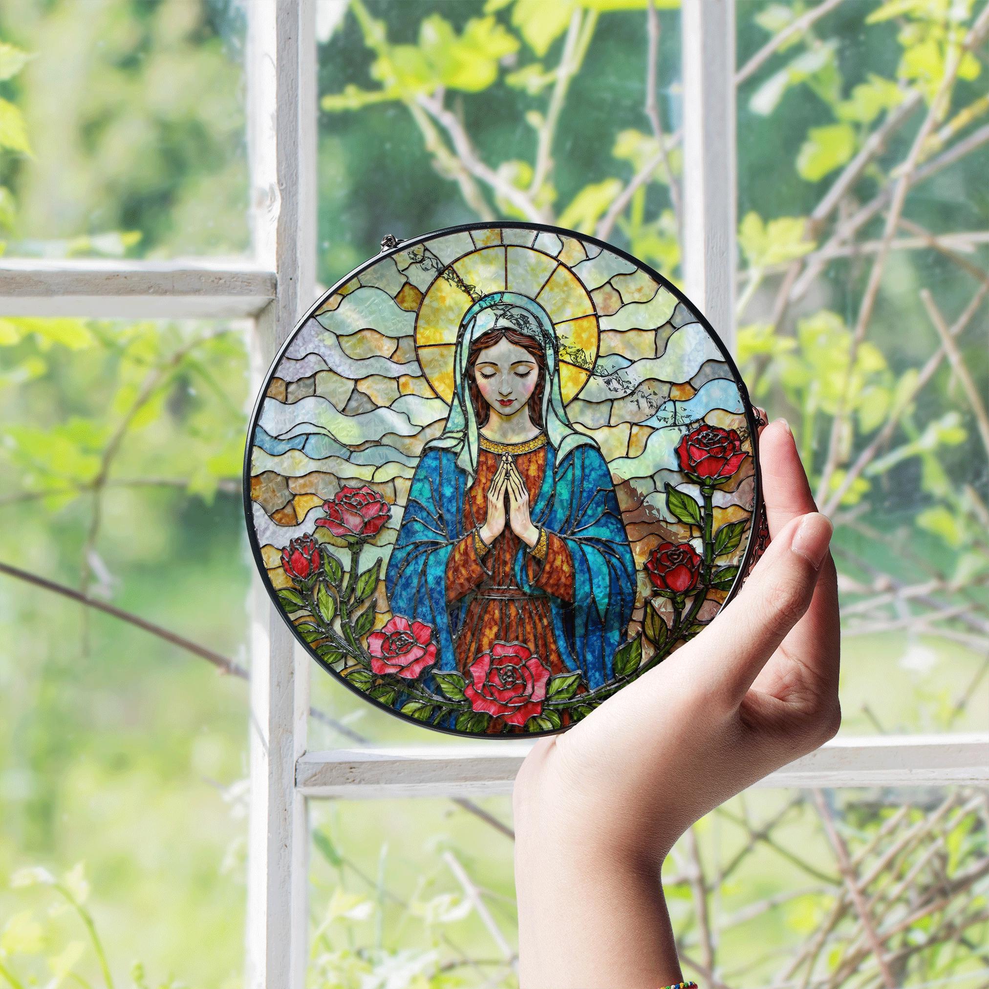 Blessed Virgin Mary Stained Glass Suncatcher Religious Window Art Gift ...