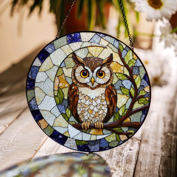 Stained Glass Owl Suncatcher Handcrafted Window Art Gift for Nature Lovers