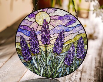 Lavender Stained Glass Suncatcher Floral Window Art Gift for Her Home Decor